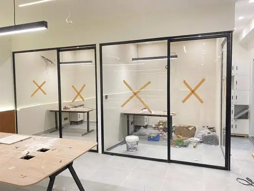 Black frame office cubicle partition