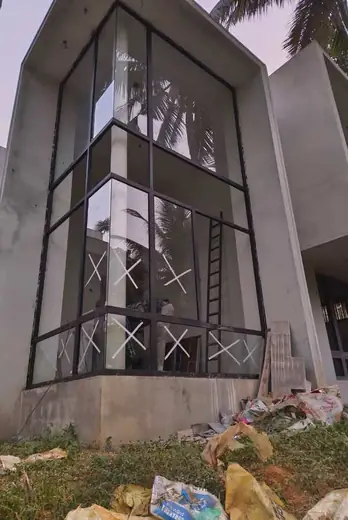 Tall black frame building curtain wall