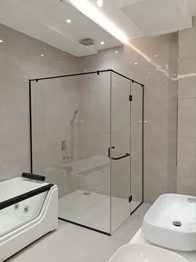 Black frame luxury shower cabin with bathtub