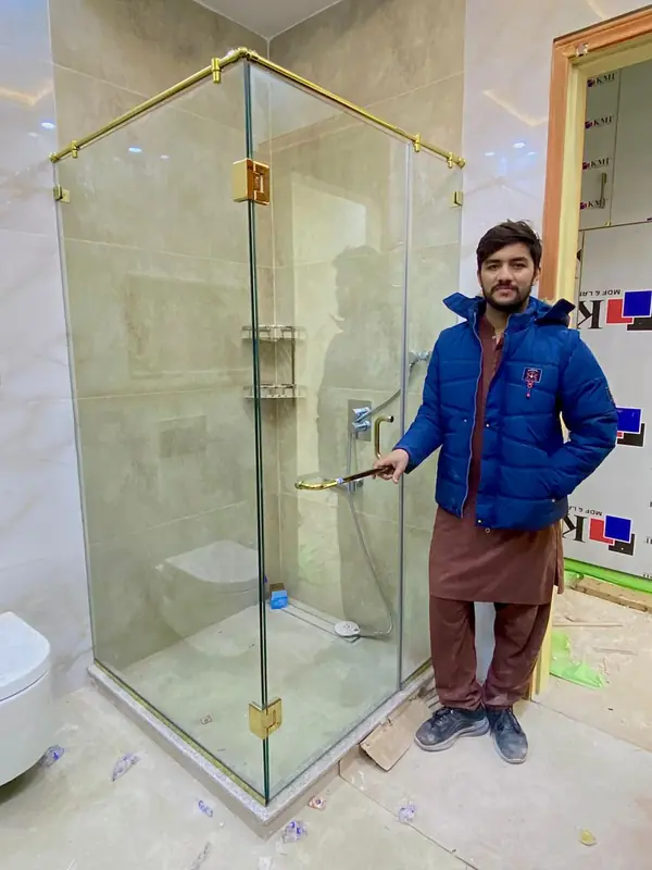Shower Cabin Gold Fittings - Rehman Glasswork